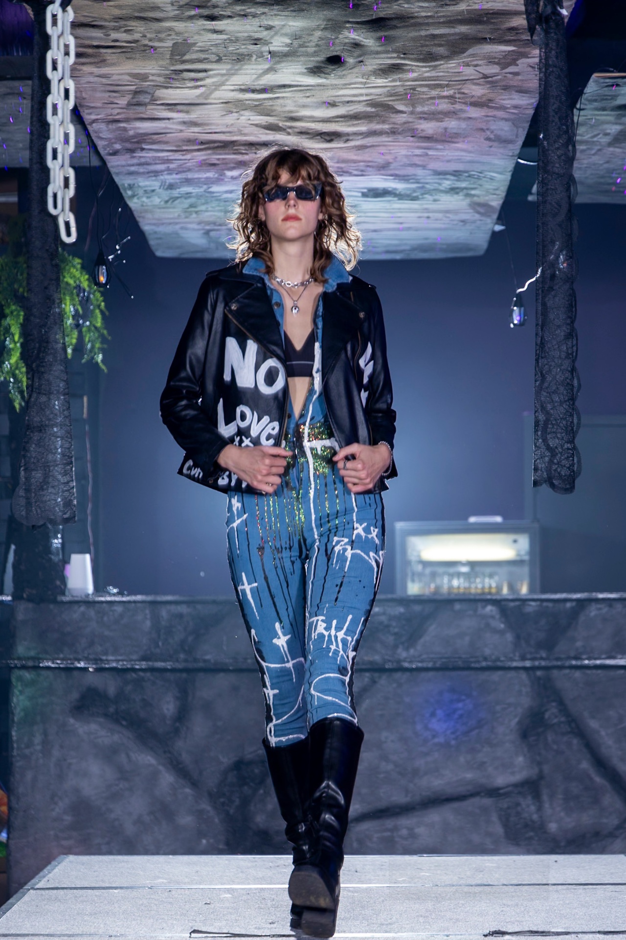 Custom painted leather jacket on the runway